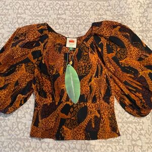 Farm Rio blouse with statement sleeves